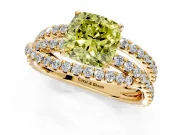 Solitaire Engagement Ring Setting for Fancy Yellow Cushion Cut Center with Woven 3-Strand Pave Band and Prong Head in Yellow Gold
