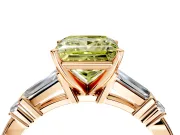 Bar-Set Engagement Ring Setting for Fancy Yellow Princess Cut Center with Tapered Baguette Accents and Prong Head in Rose Gold