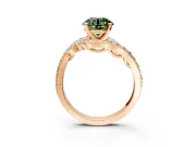 Solitaire Engagement Ring Setting for Fancy Green Round Cut Center with Pave Bypass Twist Band and Prong Head in Rose Gold