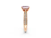 Solitaire Engagement Ring Setting for Fancy Pink Asscher Cut Center with Multi-Row Accents and Prong Head in Rose Gold