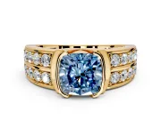 Bezel Engagement Ring Setting for Fancy Blue Cushion Cut Center with Wide Channel-Set Band and Bezel Head in Yellow Gold