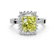 Starburst Halo Engagement Ring Setting for Fancy Yellow Radiant Cut Center with Flat Cathedral Band and Prong Head in Sterling Silver