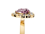 Halo Engagement Ring Setting for Fancy Pink Heart-Shaped Center with Thin Plain Band and Prong Head in Yellow Gold