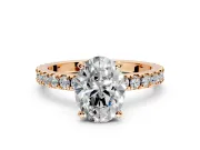 Solitaire Engagement Ring Setting for Oval Center with Fine Pave Band and Claw Prong Head in Rose Gold