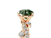 Solitaire Engagement Ring Setting for Fancy Green Round Cut Center with Bar-Station Pave Twist and Prong Head in Rose Gold