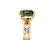 Solitaire Engagement Ring Setting for Fancy Green Cushion Cut Center with Beaded Bezel Station Band and Prong Head in Yellow Gold