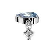 Milgrain Bezel Engagement Ring Setting for Fancy Blue Pear-Shaped Center with Marquise Stations and Bezel Head in Sterling Silver