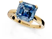 Solitaire Engagement Ring Setting for Fancy Blue Asscher Cut Center with Plain Band and Flat Tab Prong Head in Yellow Gold