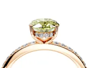 Solitaire Engagement Ring Setting for Fancy Yellow Oval Center with Fine Pave Band and Prong Head in Rose Gold