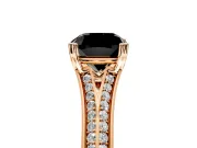 Solitaire Engagement Ring Setting for Fancy Black Cushion Cut Center with Pave Rail Split Shank and Prong Head in Rose Gold