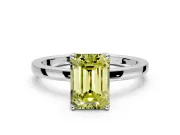 Solitaire Engagement Ring Setting for Fancy Yellow Emerald Cut Center with Thin Rounded Plain Band and Prong Head in Platinum