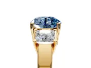 3 Stone Engagement Ring Setting for Fancy Blue Round Cut Center with Matching Side Accents and Prong Head in Yellow Gold