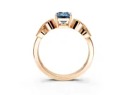 Leaf Engagement Ring Setting for Fancy Blue Emerald Cut Center with Milgrain Accent Band and Prong Head in Rose Gold