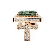 Halo Engagement Ring Setting for Fancy Green Radiant Cut Center with Metal-Rimmed Halo, Pave Band and Prong Head in Rose Gold