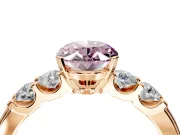 5 Stone Engagement Ring Setting for Fancy Pink Oval Center with Plain Band and Prong Head in Rose Gold