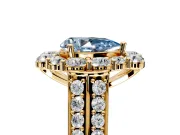Large Accent Halo Engagement Ring Setting for Fancy Blue Pear-Shaped Center with Pave Split Shank and Prong Head in Yellow Gold