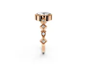 Milgrain Bezel Engagement Ring Setting for Oval Center with Marquise Stations and Bezel Head in Rose Gold