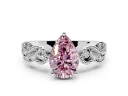Leaf Engagement Ring Setting for Fancy Pink Pear-Shaped Center with Milgrain Accent Band and Prong Head in Platinum