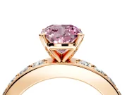 Solitaire Engagement Ring Setting for Fancy Pink Cushion Cut Center with Channel-Set Accents and Prong Head in Rose Gold