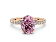 Solitaire Engagement Ring Setting for Fancy Pink Oval Center with Fine Pave Band and Prong Head in Rose Gold