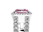 Halo Engagement Ring Setting for Fancy Pink Asscher Cut Center with Wide-Open Pave Split Shank and Prong Head in Platinum