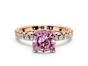 Solitaire Engagement Ring Setting for Fancy Pink Cushion Cut Center with Large Accents and Prong Head in Rose Gold