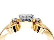 Solitaire Engagement Ring Setting for Emerald Cut Center with Twisted Band and Scroll Prong Head in Yellow Gold
