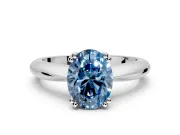 Solitaire Engagement Ring Setting for Fancy Blue Oval Center with Reverse Tapered Band and Prong Head in Sterling Silver