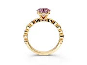 Solitaire Engagement Ring Setting for Fancy Pink Round Cut Center with Beaded Bezel Station Band and Prong Head in Yellow Gold