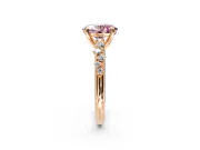 Solitaire Engagement Ring Setting for Fancy Pink Oval Center with Trailing Leaf Accent Band and Prong Head in Rose Gold
