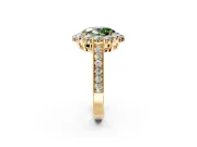Halo Engagement Ring Setting for Fancy Green Oval Center with Milgrain Channel Band and Prong Head in Yellow Gold