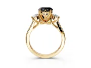 3 Stone Engagement Ring Setting for Fancy Black Heart-Shaped Center with Crossover Basket, Pave Band and Prong Head in Yellow Gold