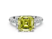 Paired Accent Engagement Ring Setting for Fancy Yellow Asscher Cut Center with Pave Band and Prong Head in Platinum