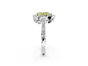 Halo Engagement Ring Setting for Fancy Yellow Pear-Shaped Center with Heart-Shaped Openwork, Pave Band and Prong Head in Platinum