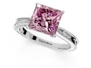Solitaire Engagement Ring Setting for Fancy Pink Princess Cut Center with Engraved Milgrain Band and Prong Head in Platinum