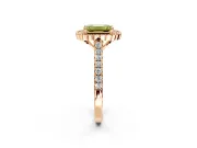 Milgrain Floral Halo Engagement Ring Setting for Fancy Yellow Emerald Cut Center with Pave Band and Prong Head in Rose Gold