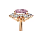 Small-Accent Cluster Halo Engagement Ring Setting for Fancy Pink Radiant Cut Center with Plain Band and Prong Head in Rose Gold