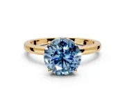 Solitaire Engagement Ring Setting for Fancy Blue Round Cut Center with Fine Wire Band and Prong Head in Yellow Gold