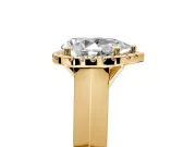 Halo Engagement Ring Setting for Pear-Shaped Center with Knife Ridge Cathedral Band and Prong Head in Yellow Gold