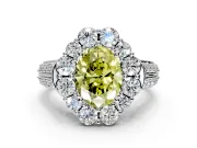 Large Accent Halo Engagement Ring Setting for Fancy Yellow Oval Center with Pave Split Shank and Prong Head in Platinum