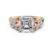Floral Engagement Ring Setting for Princess Cut Center with Marquise Cluster Shoulders and Prong Head in Rose Gold