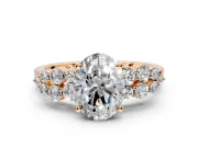 Cluster Engagement Ring Setting for Oval Center with 2-Row Shoulder Clusters and Prong Head in Rose Gold