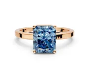 Hidden Halo Engagement Ring Setting for Fancy Blue Radiant Cut Center with Wide Flat Plain Band and Prong Head in Rose Gold