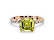 Solitaire Engagement Ring Setting for Fancy Yellow Asscher Cut Center with Micro Pave Band and Prong Head in Rose Gold