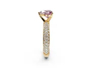 Solitaire Engagement Ring Setting for Fancy Pink Heart-Shaped Center with Domed Multi-Row Pave Band and Prong Head in Yellow Gold