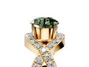 Halo Engagement Ring Setting for Fancy Green Round Cut Center with Pave Infinity Twist Band and Prong Head in Yellow Gold