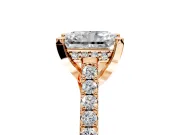 Solitaire Engagement Ring Setting for Radiant Cut Center with Widening Pave Band and Claw Prong Head in Rose Gold