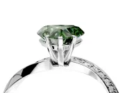 Side Accent Engagement Ring Setting for Fancy Green Heart-Shaped Center with Accent Shoulders and Prong Head in Sterling Silver