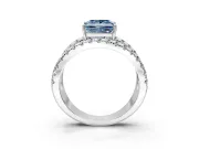 Solitaire Engagement Ring Setting for Fancy Blue Princess Cut Center with Wide-Open Split Shank and Prong Head in Sterling Silver