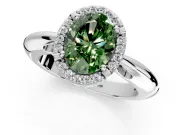 Halo Engagement Ring Setting for Fancy Green Oval Center with Tapered Plain Band and Prong Head in Platinum